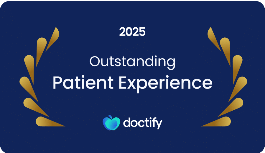 a blue background with white text Private GP Harley Street award-winning