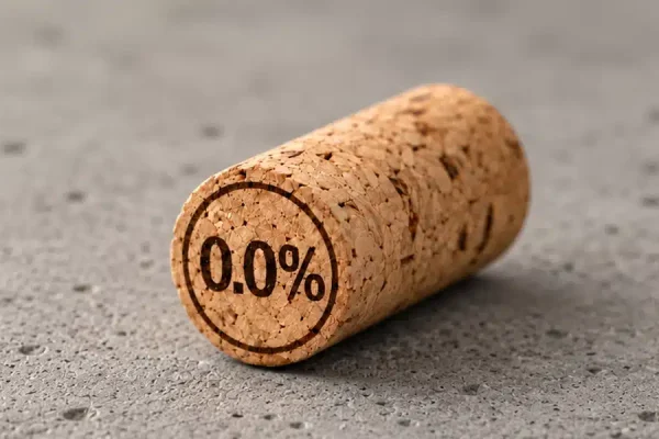 A 0.0% branded wine bottle cork